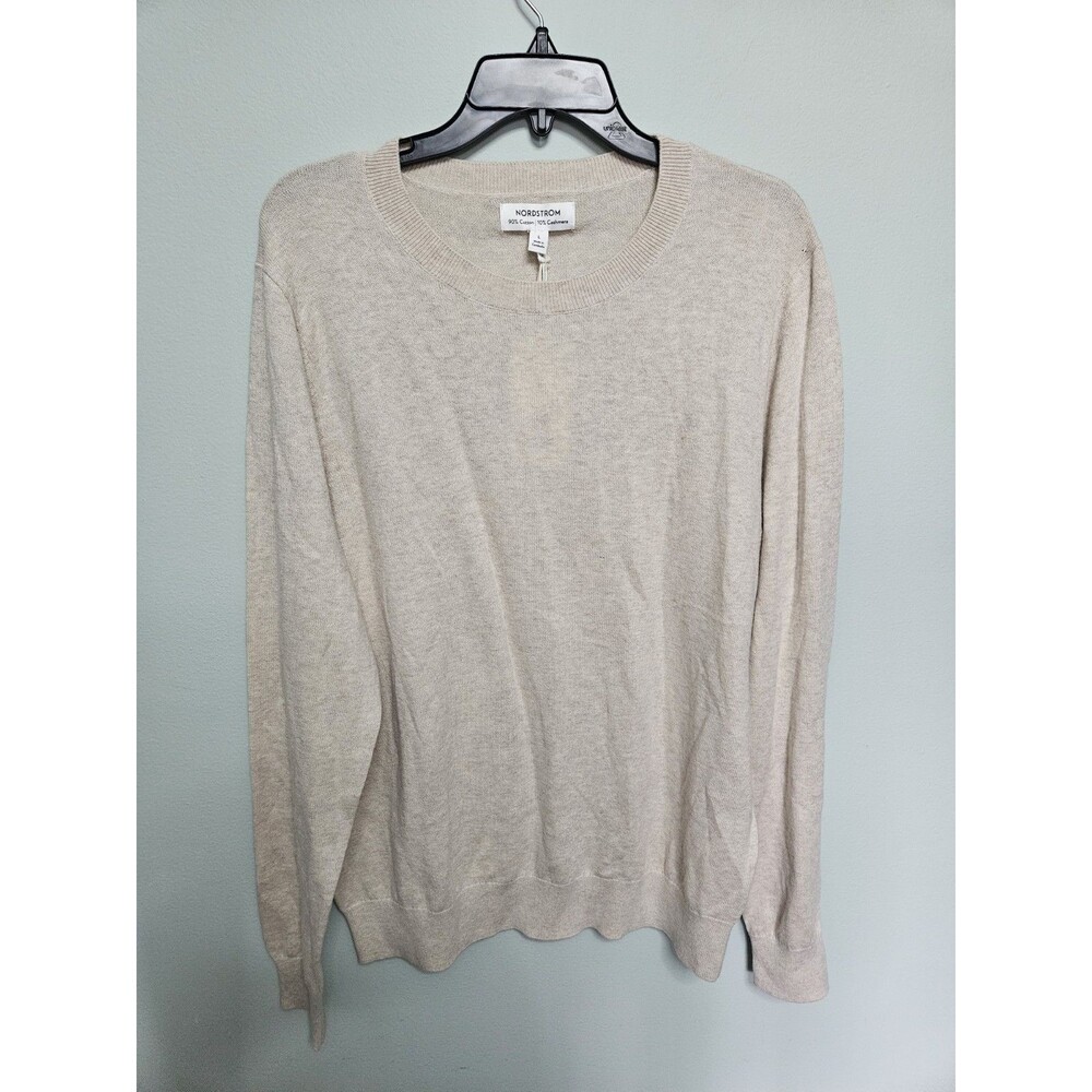 Nordstrom Cotton Cashmere Sweater Mens L Tan Camel Crewneck Long Sleeve Pullover